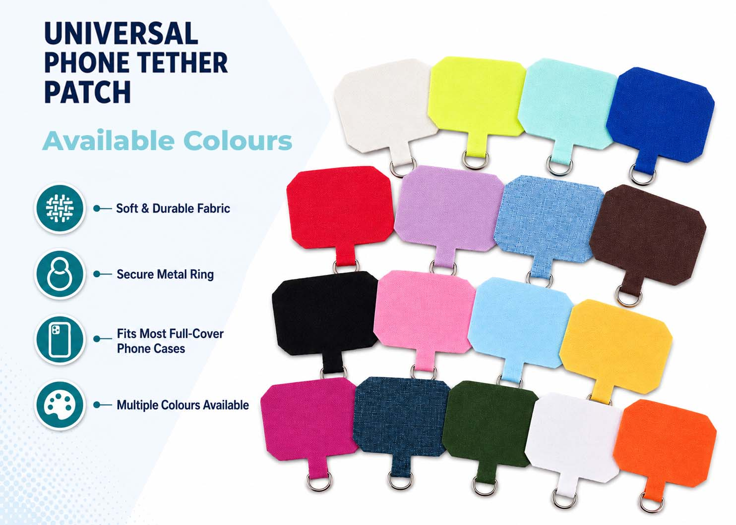 universal phone tether patch for mobile phone lanyard